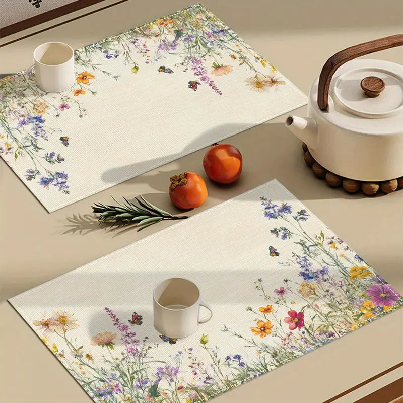 4PC Wildflower Print Placemats – 30x45 cm Washable Waterproof Dining Mats
