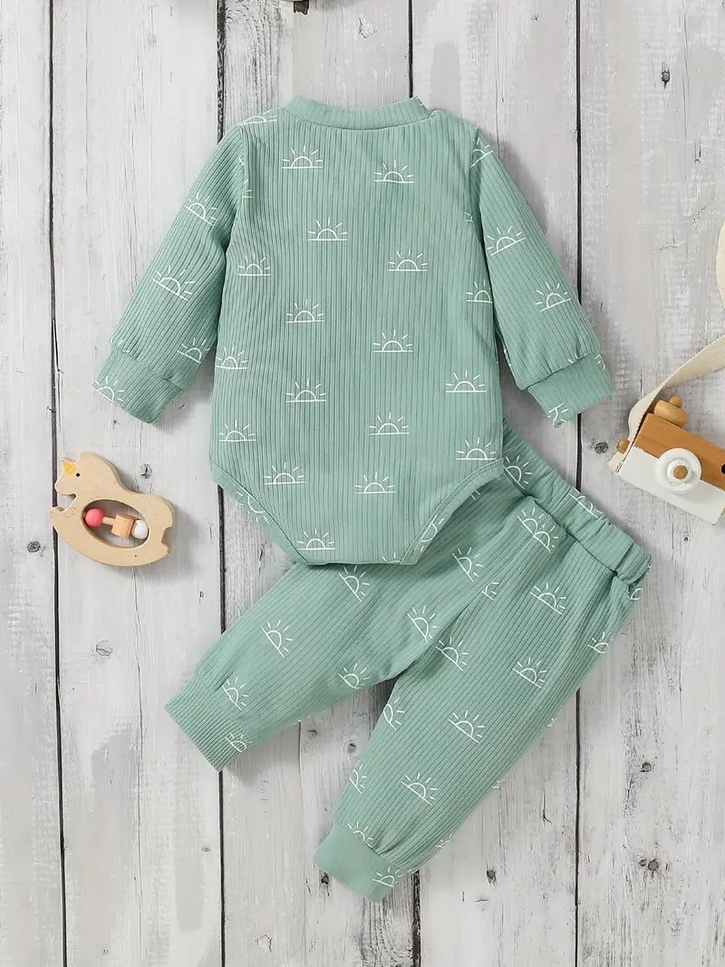 Baby Cartoon Zonneprint Romper & Broek Set | Zachte & Stijlvolle Babyoutfit