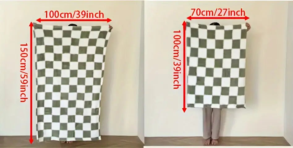 Cozy Plaid Flannel Throw Blanket - Soft, Warm Coral Fleece Machine Washable