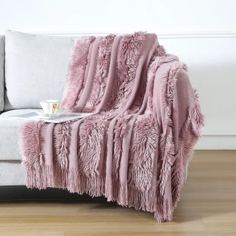 Chunky Knit Throw Blanket - Acrylic, Tassels, Lightweight, Washable