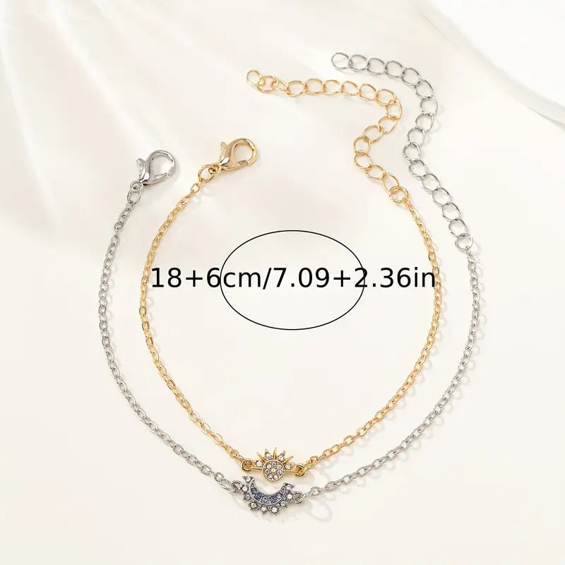 Sun Moon Bracelet Set - Alloy Charm Bracelets Jewelry