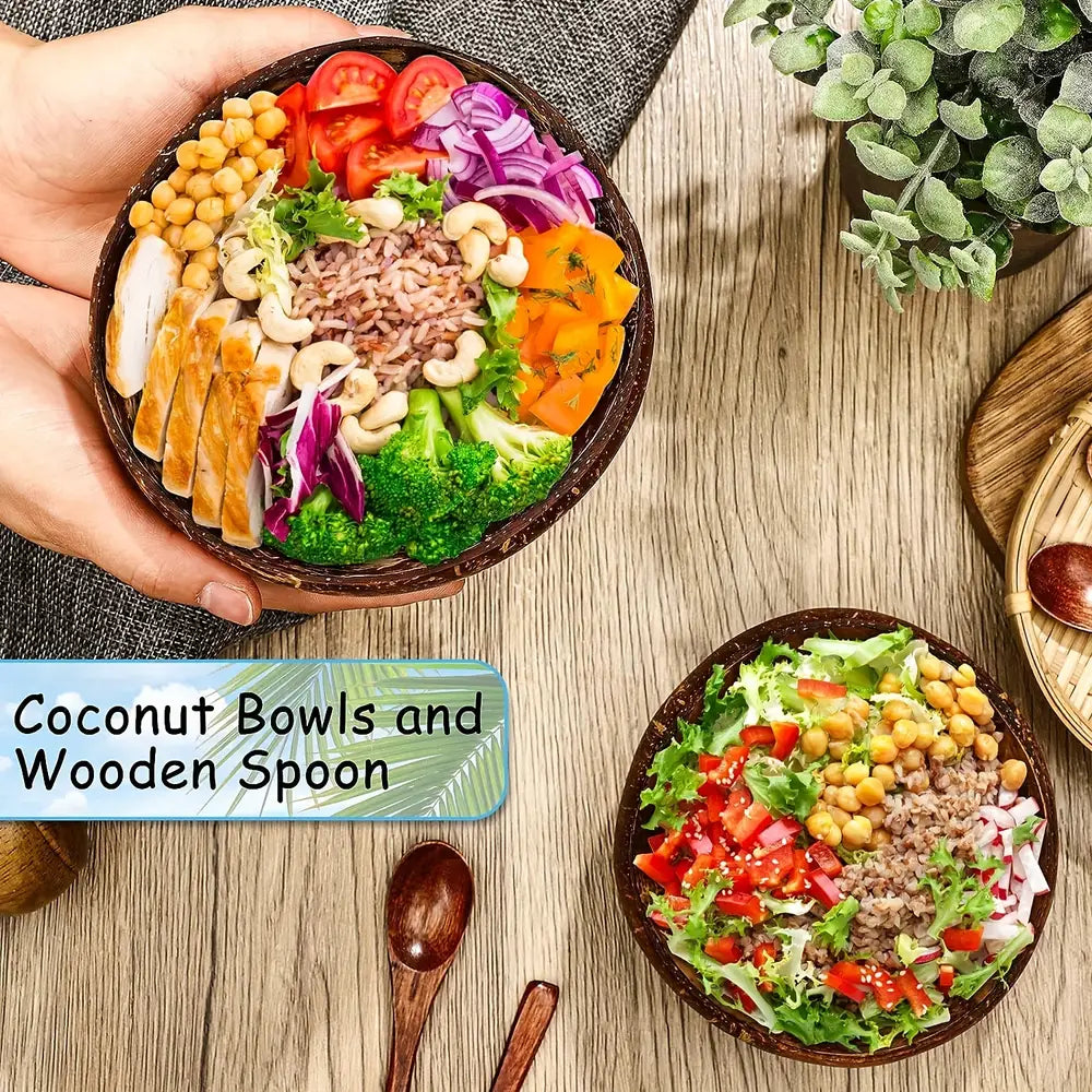 4 Pcs/ 8 Pcs Natural Coconut Bowl And Wooden Spoon Set