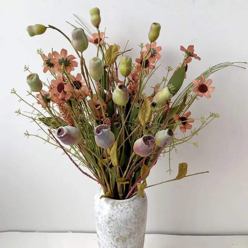 Fall Flowers 4-Pack: Beige Pink Artificial Autumn Decor Centerpiece