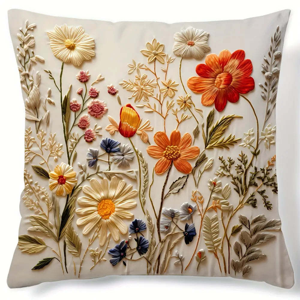 1pc, Plant Flower Pattern Cushion Cover
