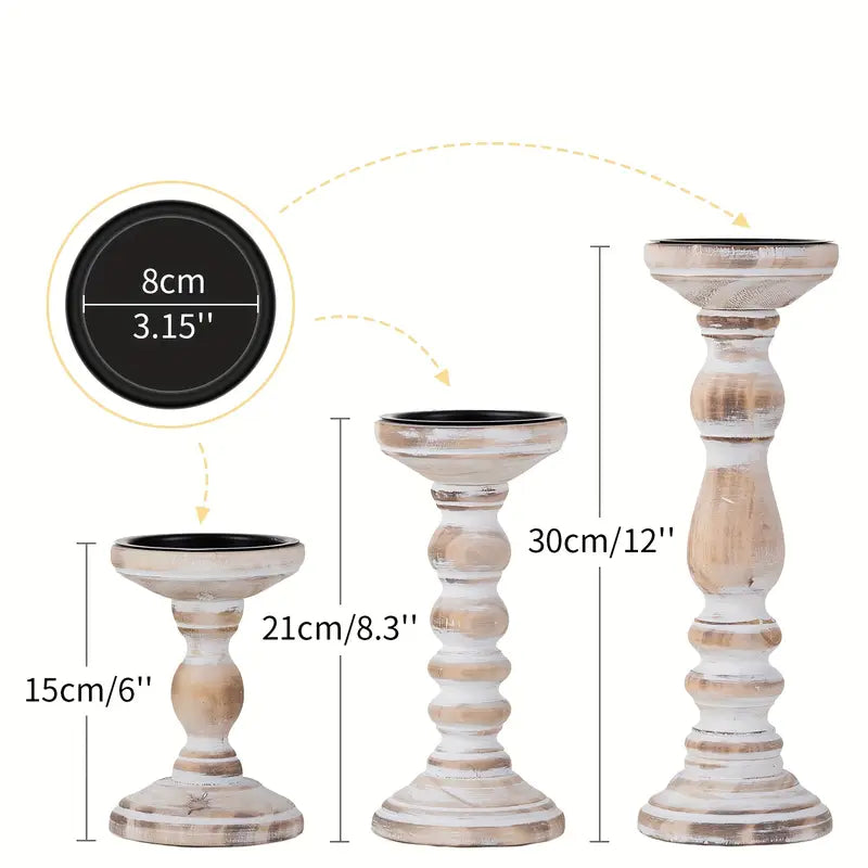 Rustic Wooden Candle Holders - Farmhouse Pillar Candle Stand Set