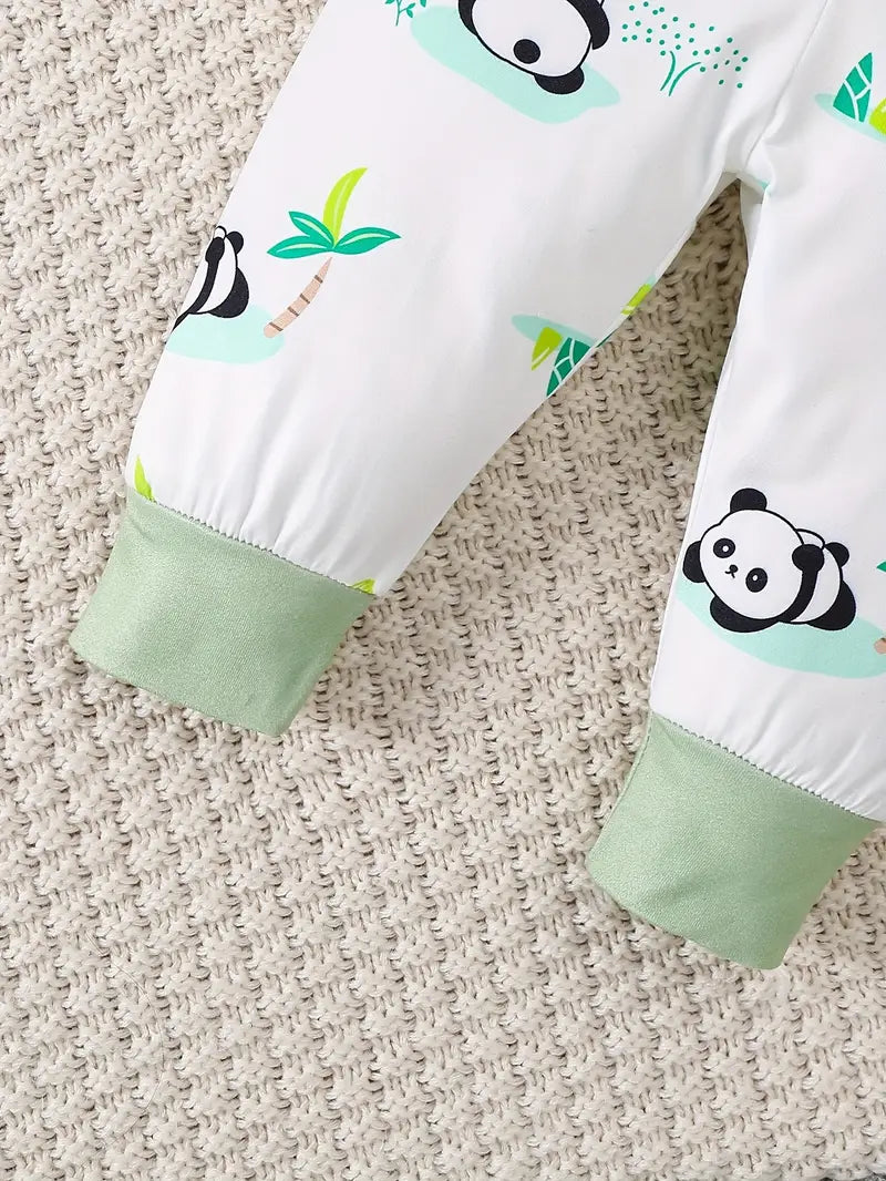 Panda Print Baby Outfit | Spring & Autumn 3-Piece Set with Hat & Pants