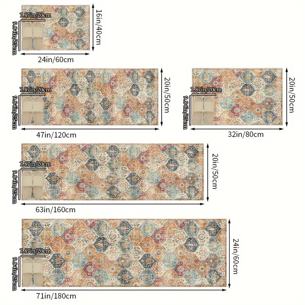 1pc Bohemian Moroccan Print Kitchen Rug