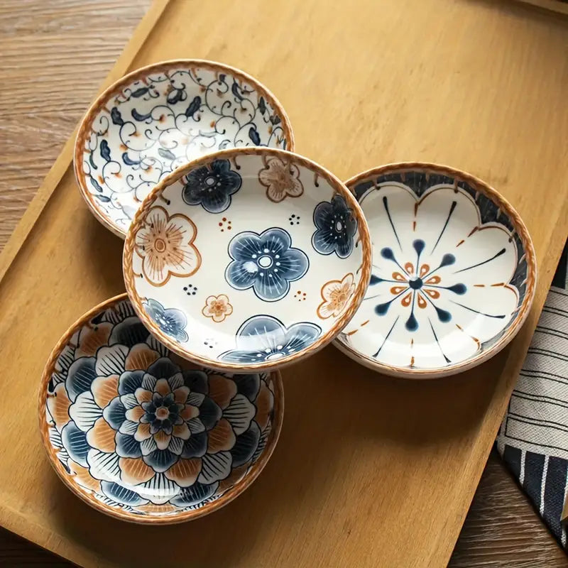 6PC Bohemian Ceramic Dipping Dishes – Round Decorative Sauce Plates