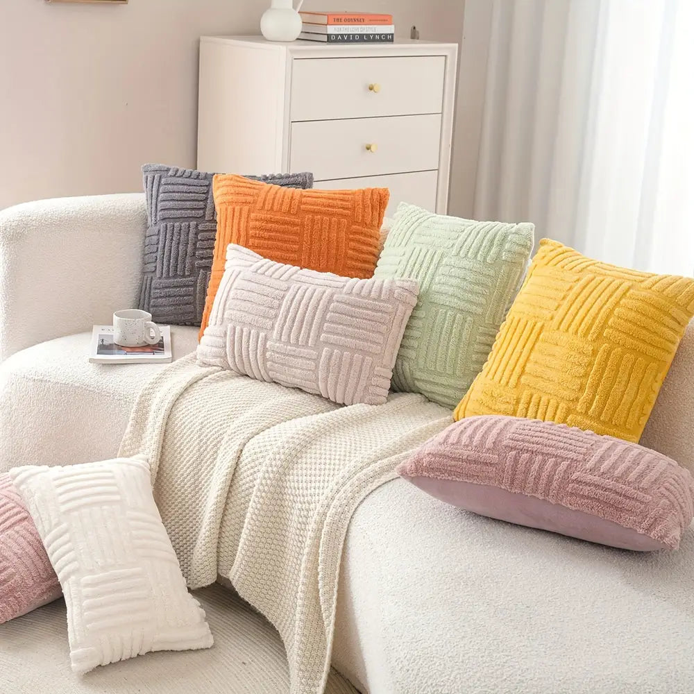 1pc, Boho Home Decorative Throw Pillow Cover, Soft Plush Striped