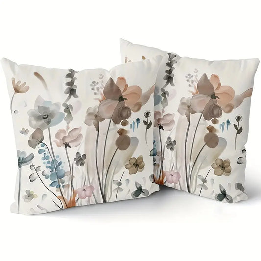 Lot de 2 housses de coussin contemporaines à motif floral aquarelle