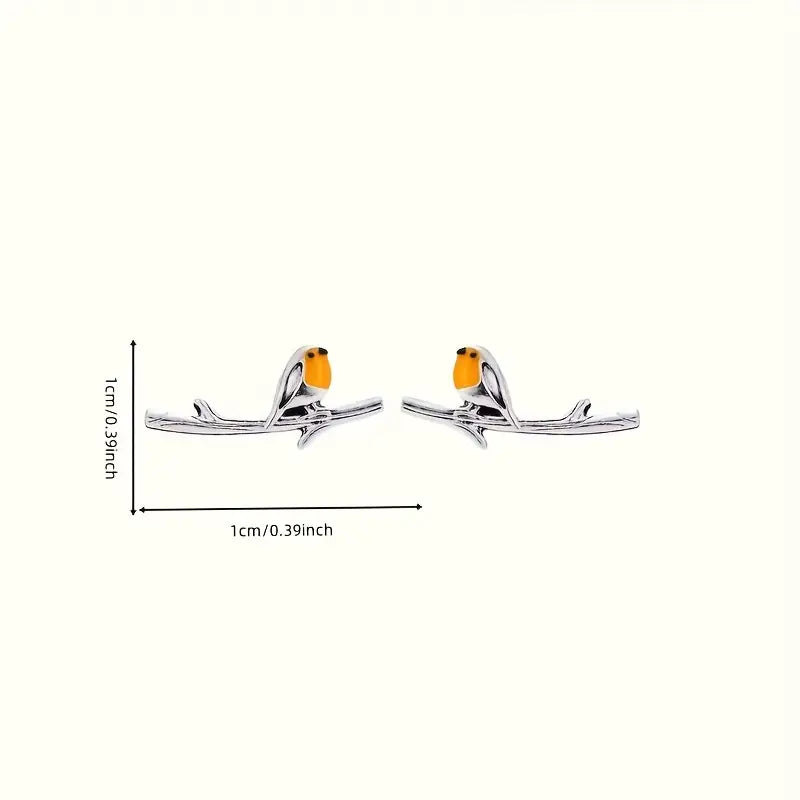 Bird Earrings Women Orange White Studs Jewelry