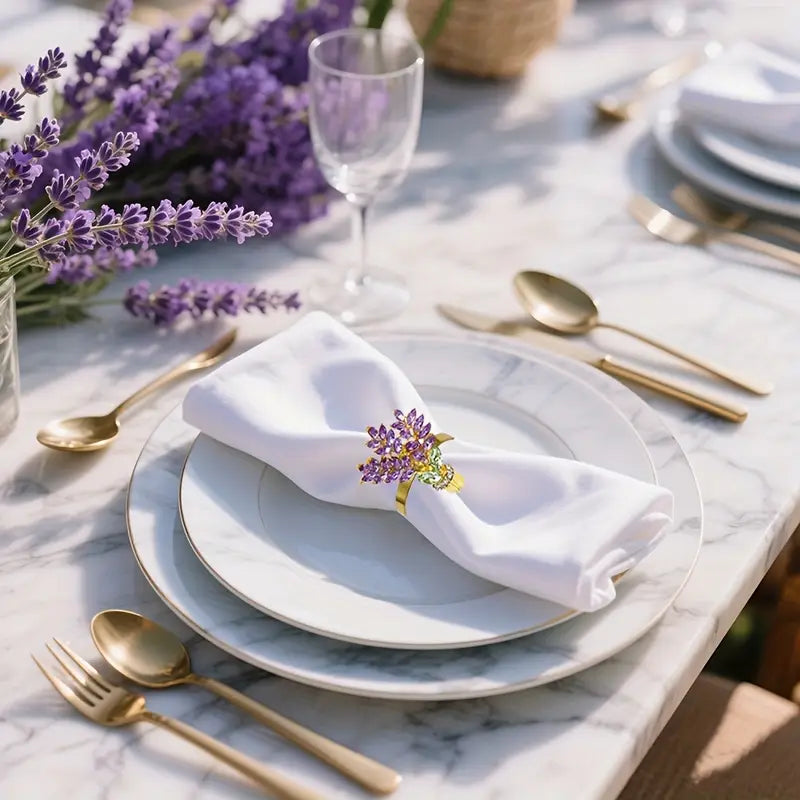 Lavender Floral Napkin Rings - Gold Metal Elegant Wedding Party Decor