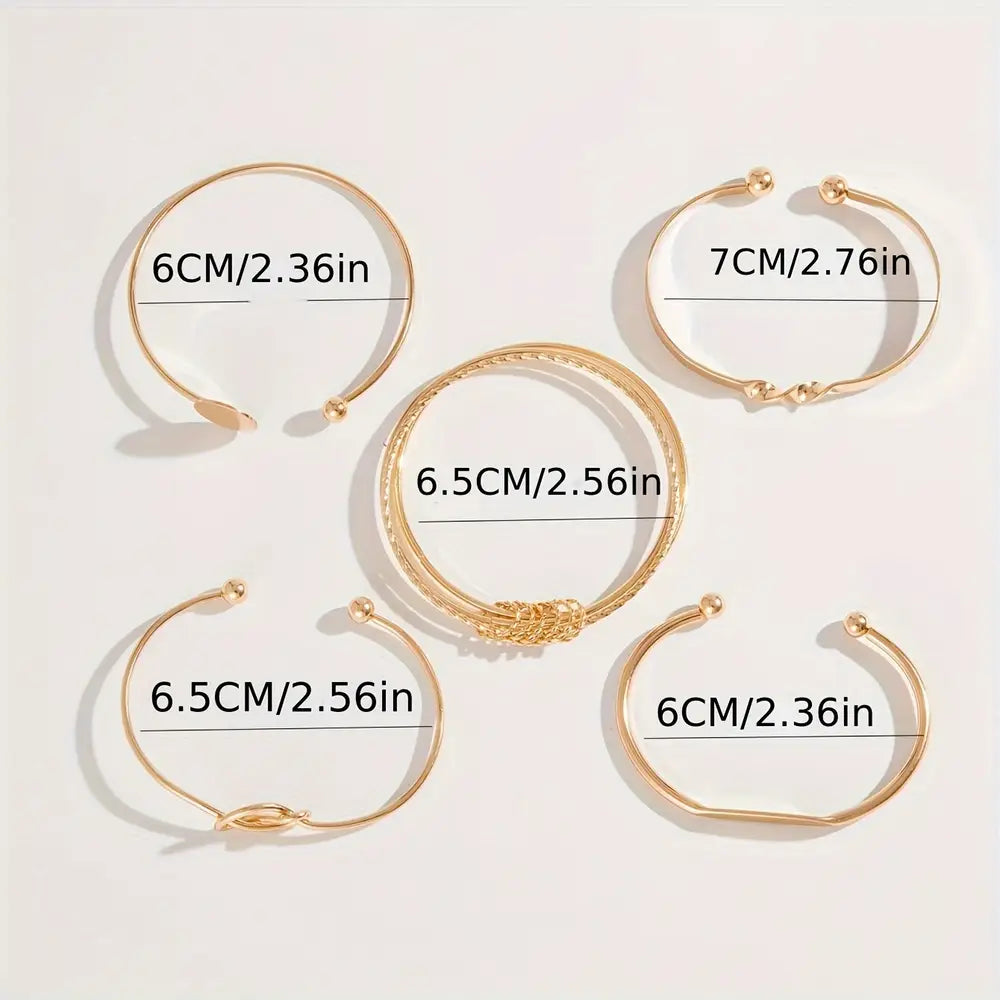 Set van 5 armbanden, minimalistische geometrische ronde glanzende legering armband
