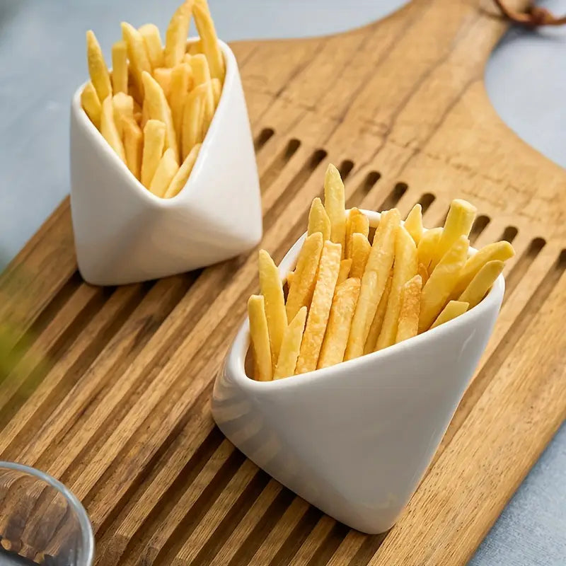 1pc Ceramic French Fry Cup - Triangular Snack & Dip Serving Bowl