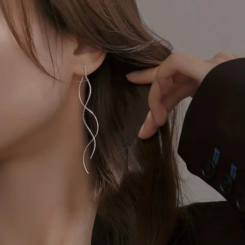 Long Tassel Earrings Wavy Front Back Dangle Jewelry