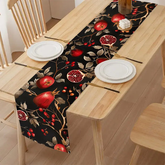 Chemin de table rectangulaire vintage à motif grenade rouge, 1 pièce