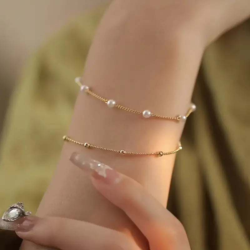 Ensemble de 2 bracelets empilables rétro élégants avec perles d'imitation