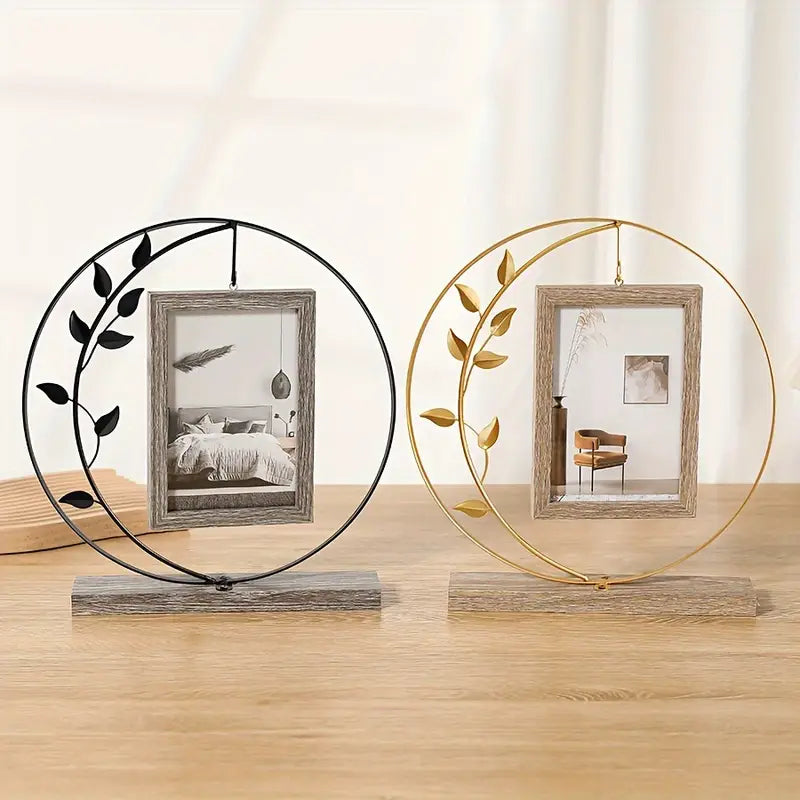 Round Metal Picture Frame - Vertical Photo Display Stand