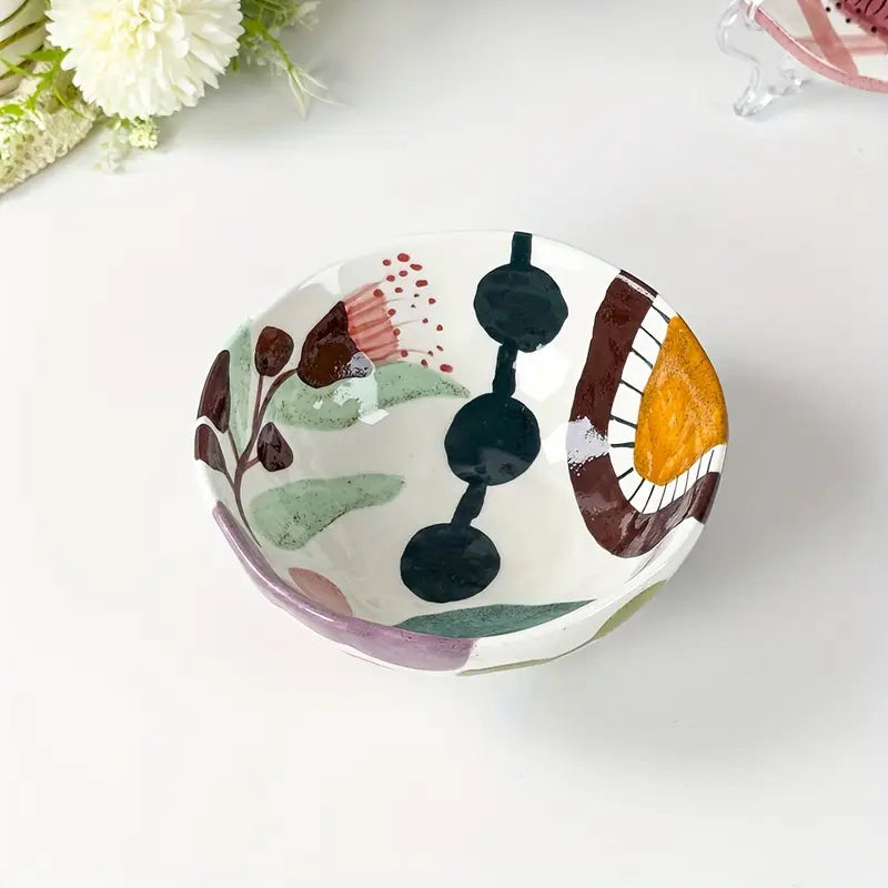 Bohemian Ceramic Bowl - Hand Painted, Colorful Tree Design
