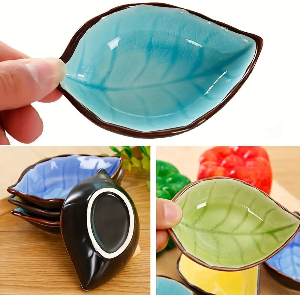 Ensemble de 4 plats à condiments en céramique en forme de feuille