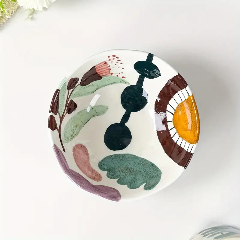 Bohemian Ceramic Bowl - Hand Painted, Colorful Tree Design