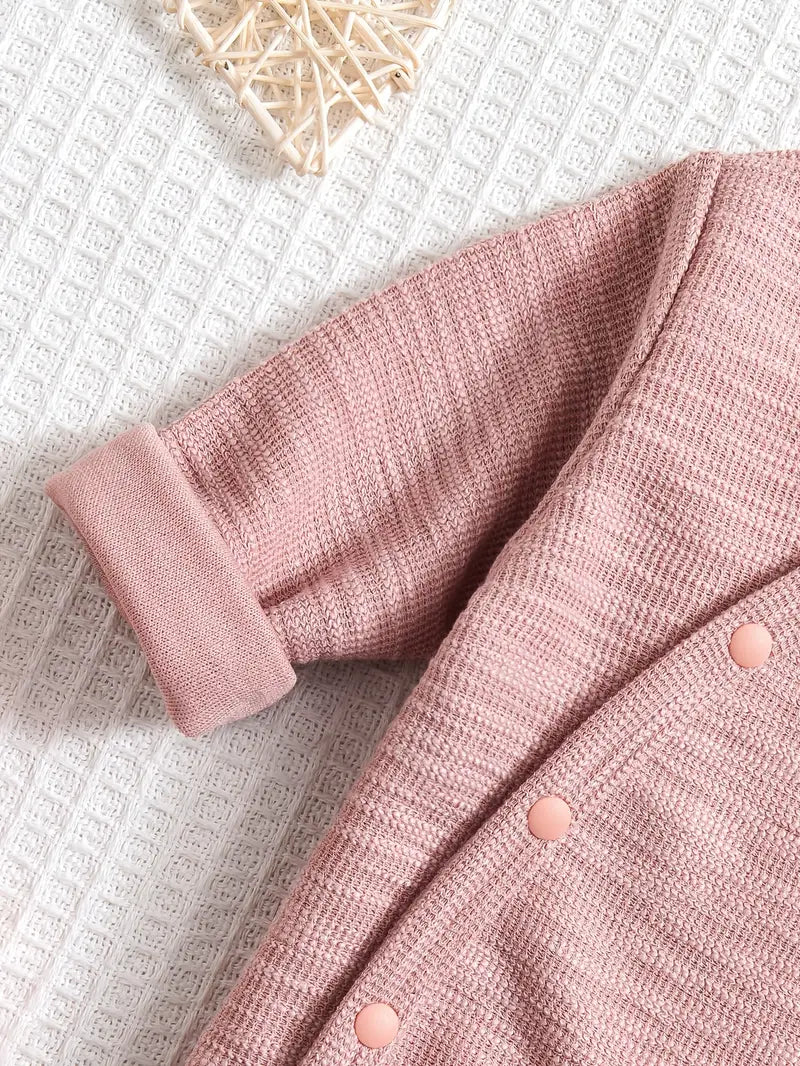 Grenouillère bébé fille à motif cœur | Body en tricot à manches longues – Lavable en machine