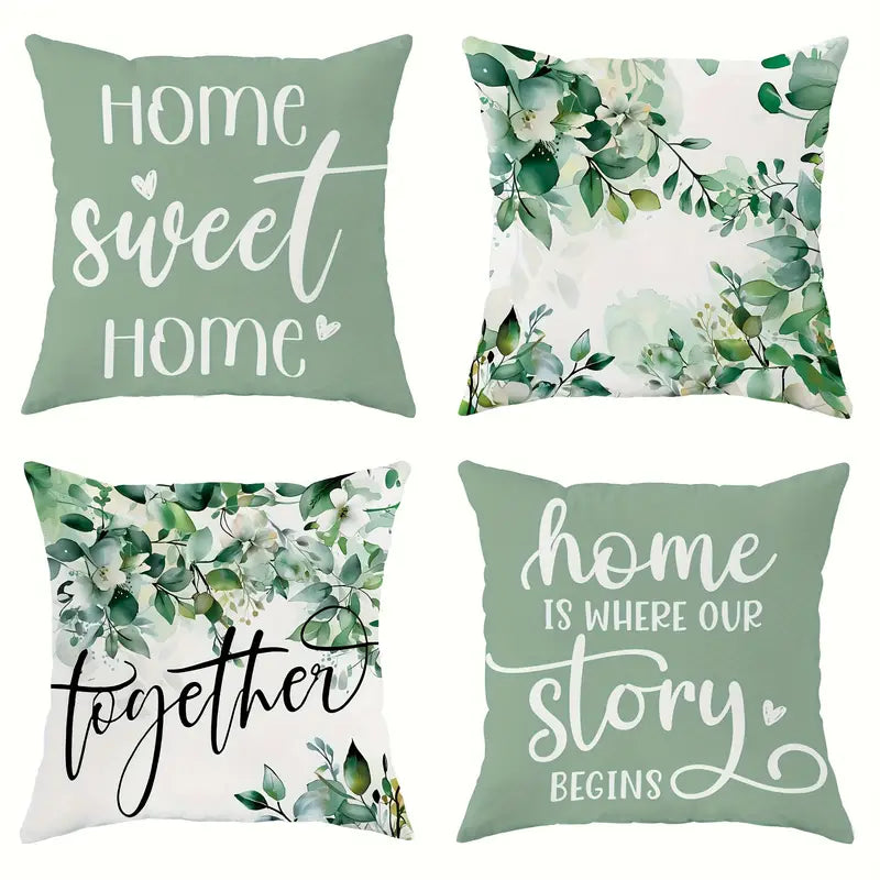 Lot de 4 housses de coussin modernes vertes – Housses de coussin zippées et lavables en machine pour canapés