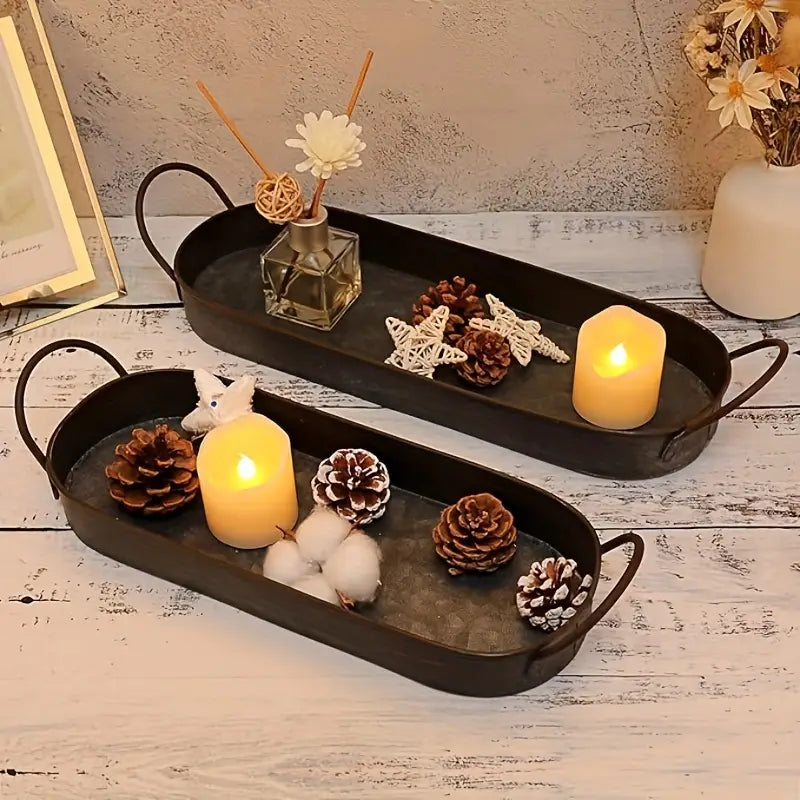 Cast Iron Serving Tray – Rustic Industrial Decor with Handles