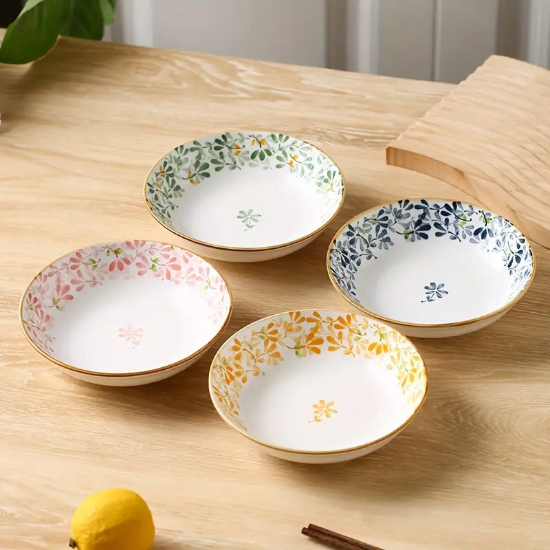4pcs Ceramic Dinner Plate Set with Floral Design