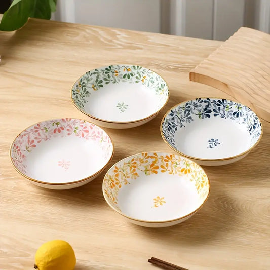 4pcs Ceramic Dinner Plate Set with Floral Design