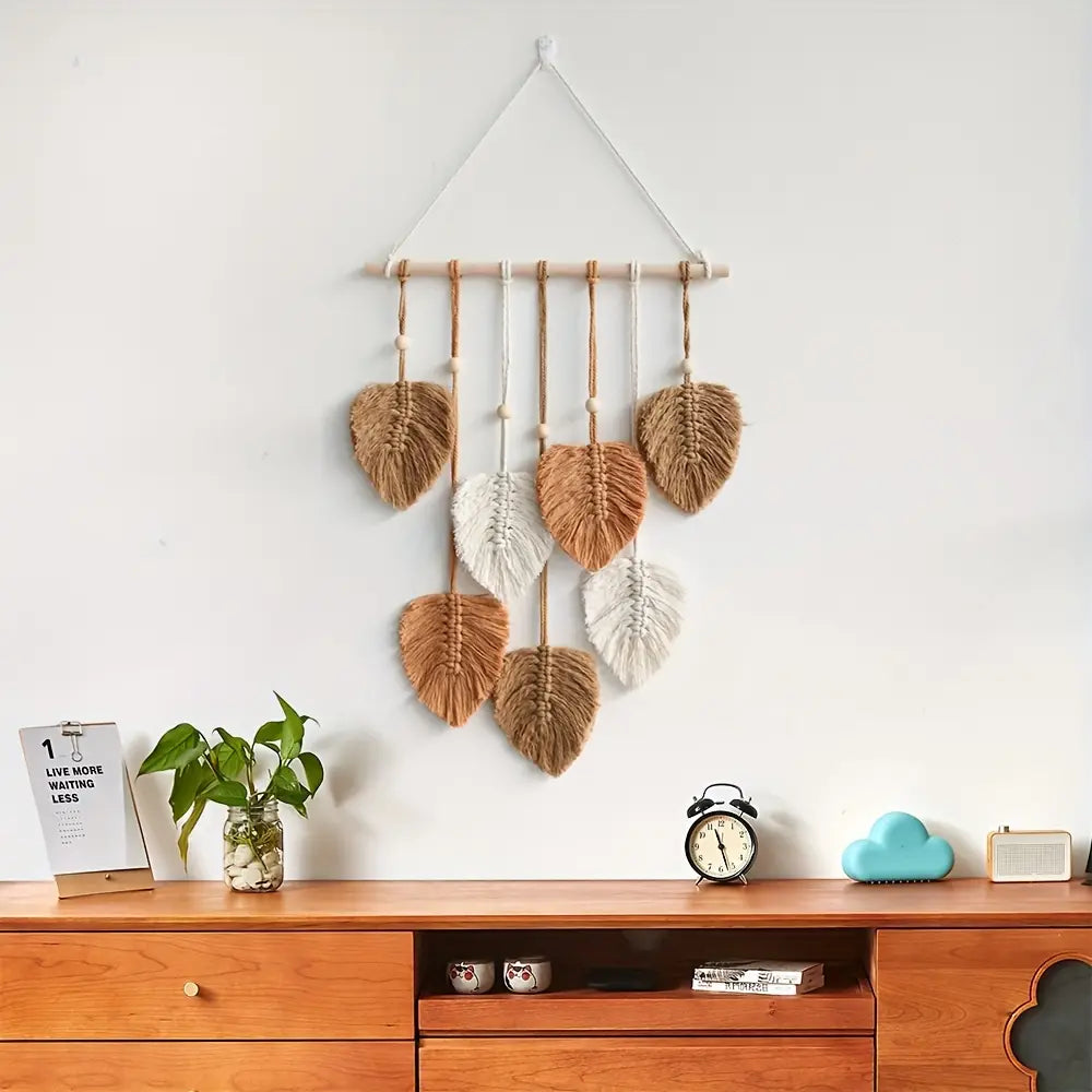 Creative Hand Woven Leaf Forest Shaped Pendant, Bohemian Style Home Wall Decoration