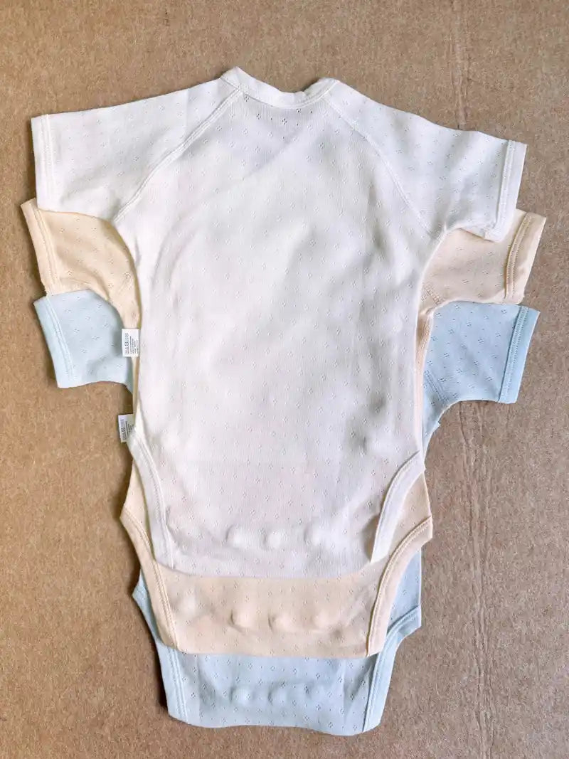 3-pack unisex babyrompertjes van katoen - V-hals gebreide stof, rekbaar effen voor lente/zomer/herfst