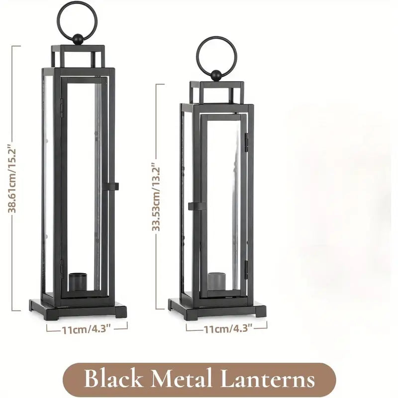 Black Lantern Set (2) - Indoor Outdoor Candle Holders
