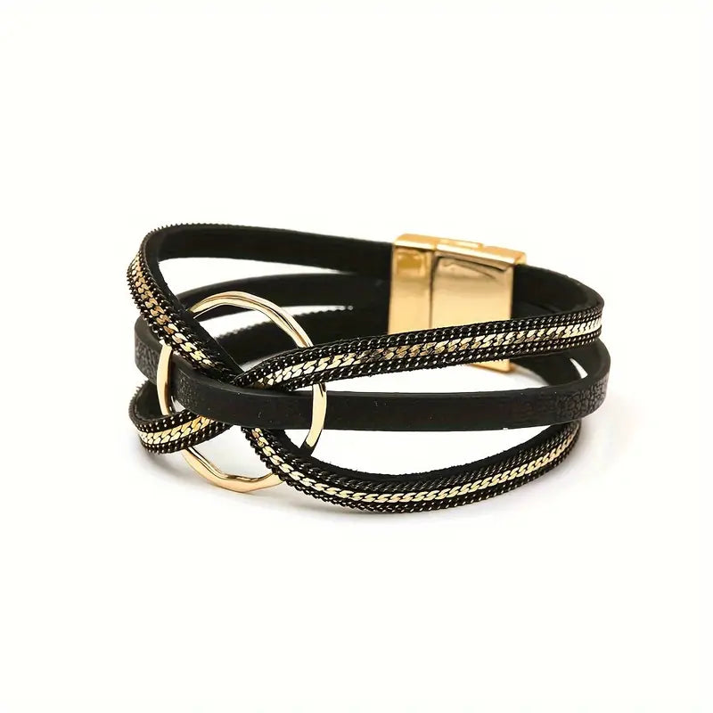 Leather Bangle Bracelet Women Magnetic Cuff Circle