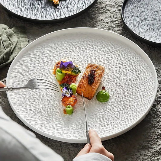 Assiette plate en porcelaine avec bord rebordé pour salade et steak 20,32 cm/25,4 cm