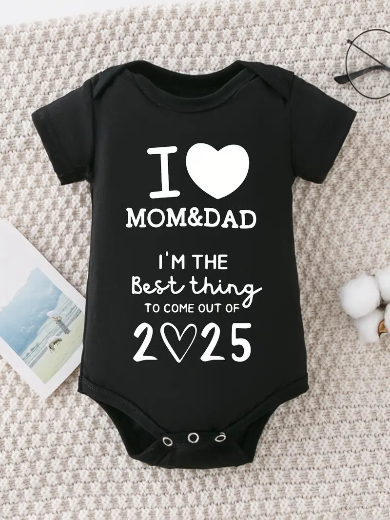 Body bébé « J'aime maman et papa » | Body en tricot de coton à col rond et imprimé cœur