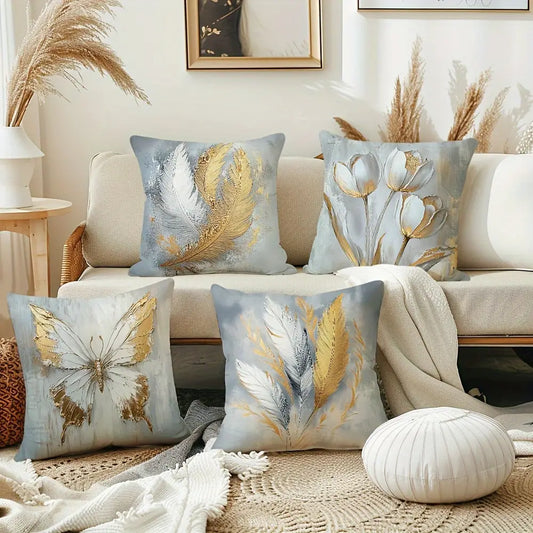 4pcs  Feather & Butterfly Designs Boho Chic Throw Pillow Covers, 45.72x45.72 cm