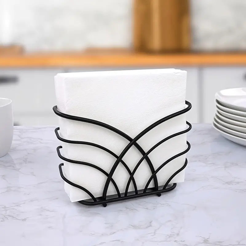 Black Metal Napkin Holder - Heavy Duty Iron Tissue Organizer