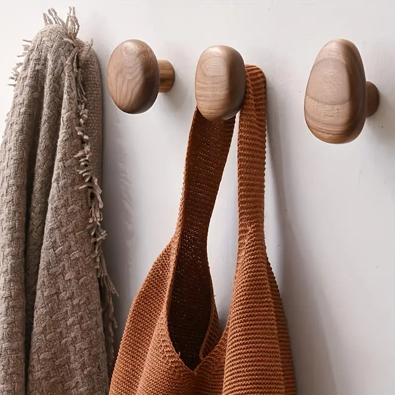 Walnut Wood Wall Coat Rack Set - Handcrafted, Sturdy Mount