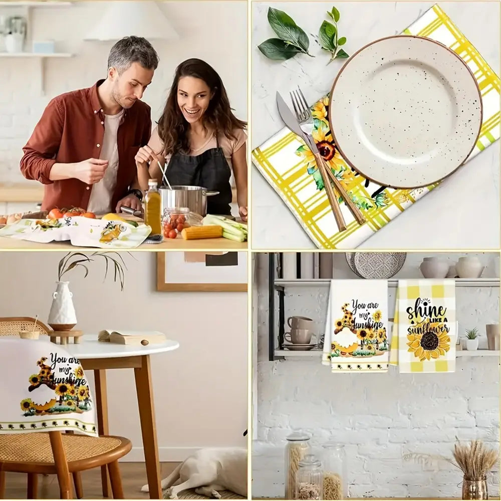 6Pcs Modern Sunflower-Themed Microfiber Dish Cloths & Towels Set