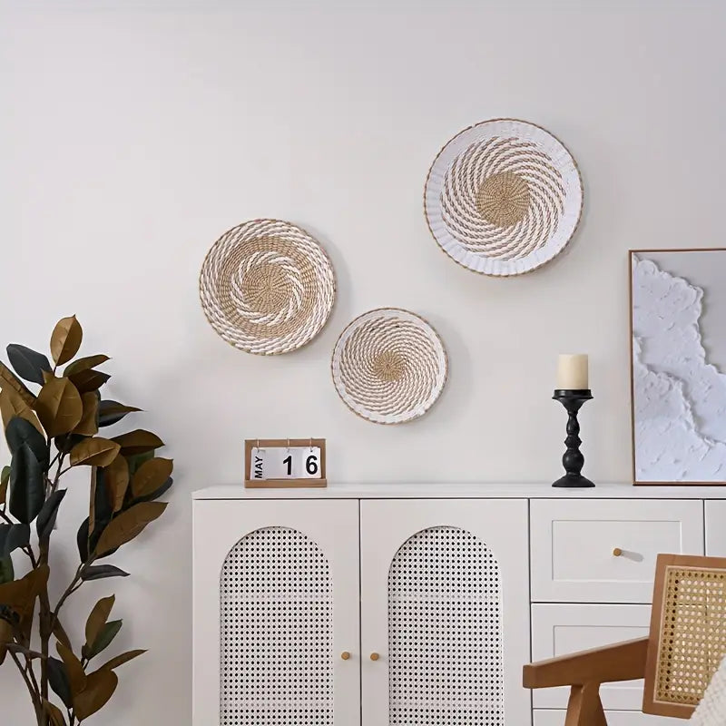 3pcs Wall Basket Decor, Woven Grass Baskets Wall Hanging