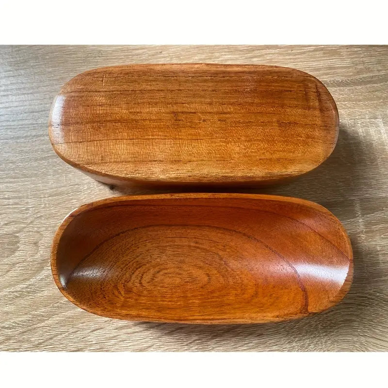 2-Pack Handcrafted Wooden Salad Bowls, Oval Serving Dishes