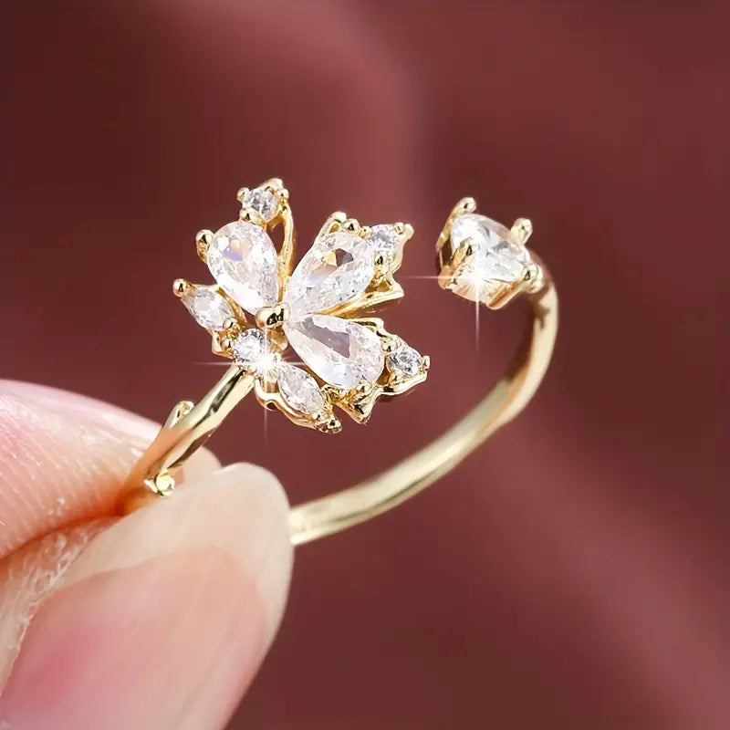 Maple Leaf Ring Women Copper Fashion Jewelry