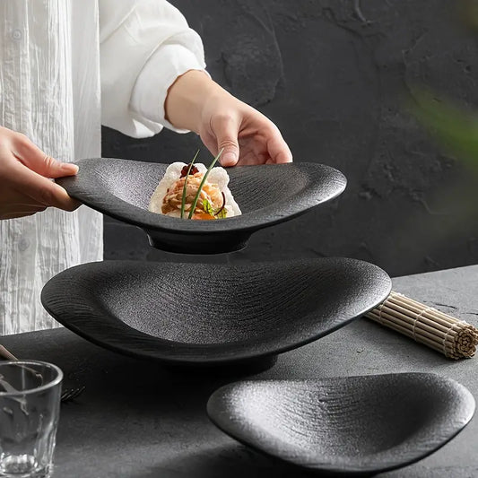 1pc CMYD Studio Ceramic Oval Plate, Creative Irregular Shape