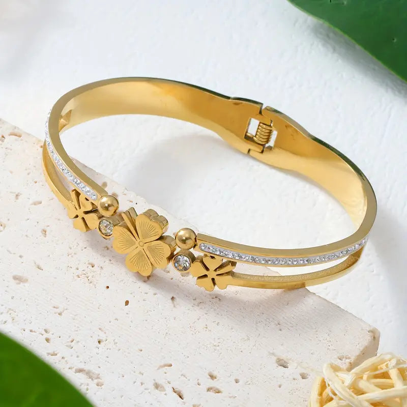 Luxury Stainless Steel Bangle – Zircon Bracelet for Ramadan & Everyday Wear