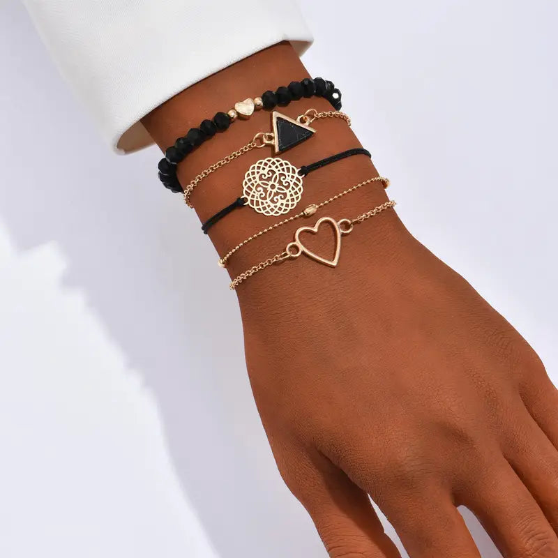 Heart Charm Bracelet Set - Bohemian Vintage Coin Bracelets Women