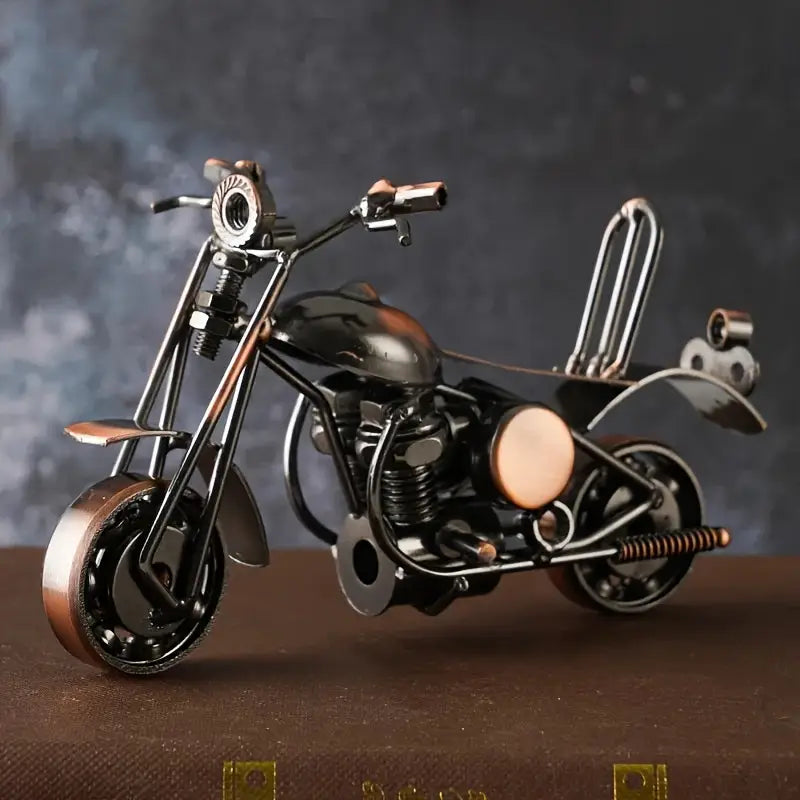 Vintage Metal Motorcycle Figurine - Collectible Desk Decor