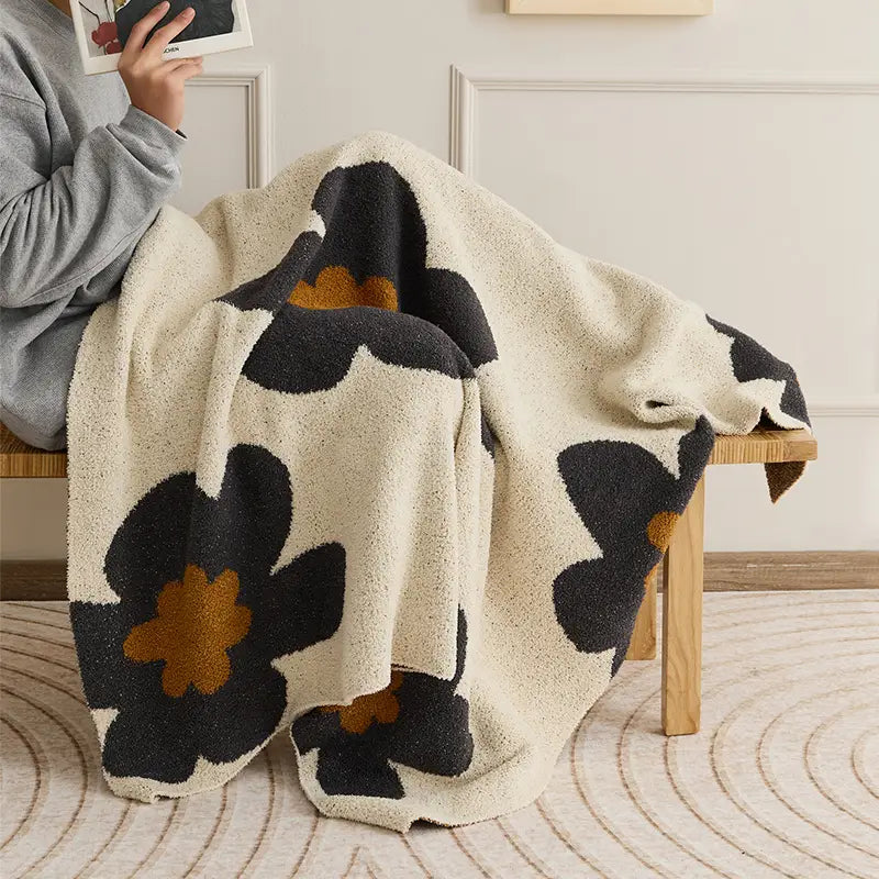 Floral Knit Throw Blanket - Soft Warm Polyester, Machine Washable