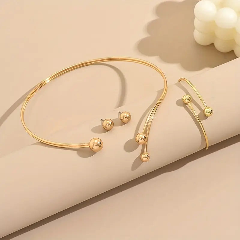 Geometric Jewelry Set: Layered Earrings Bracelet Choker