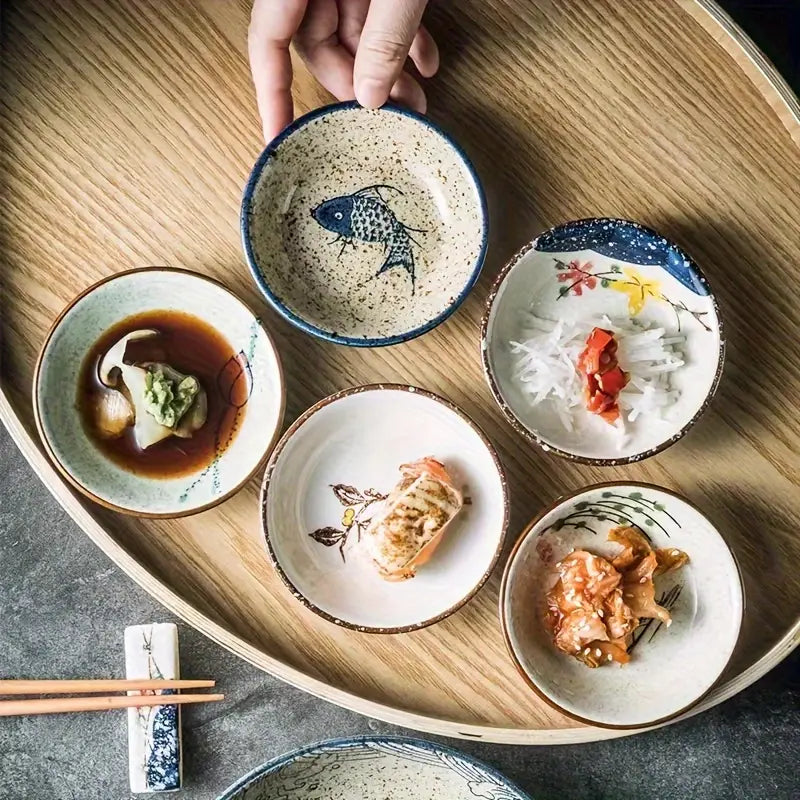 6-Piece Set, Japanese Vintage Ceramic Serving Plates